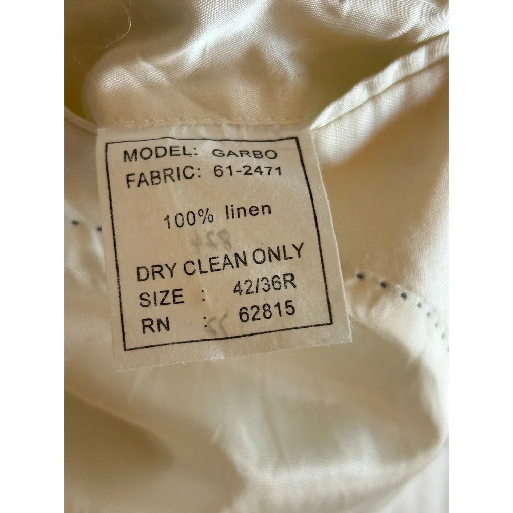 Mens Linen 2 pc Suit 42R/36R Tropical Summer 3 Button Relaxed Fit Lightweight